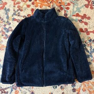 Navy Fluffy Yarn Fleece Full-Zip Jacket